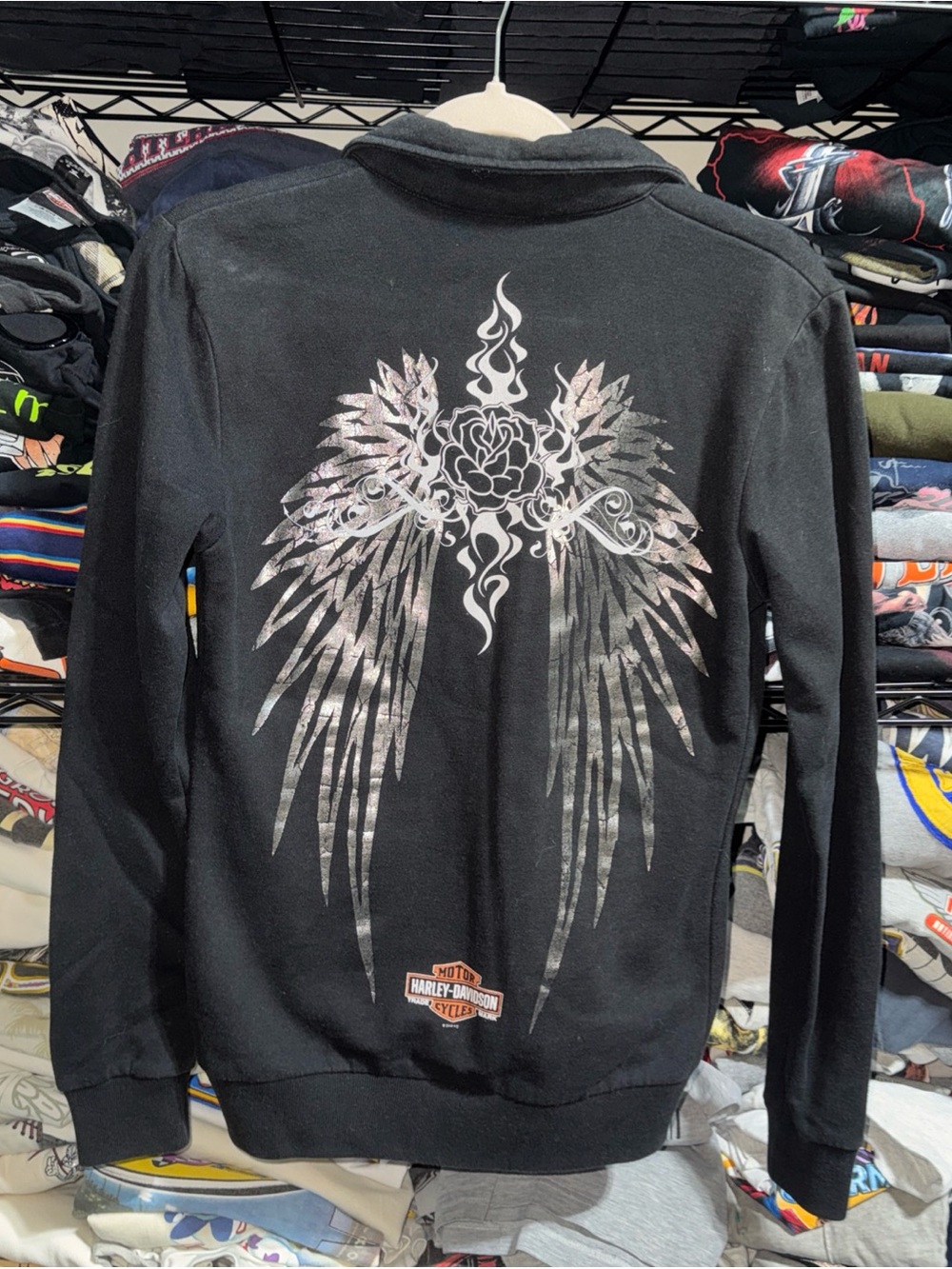 Y2K Harley Davidson Women’s Wings Zip Up Sweater Size Medium